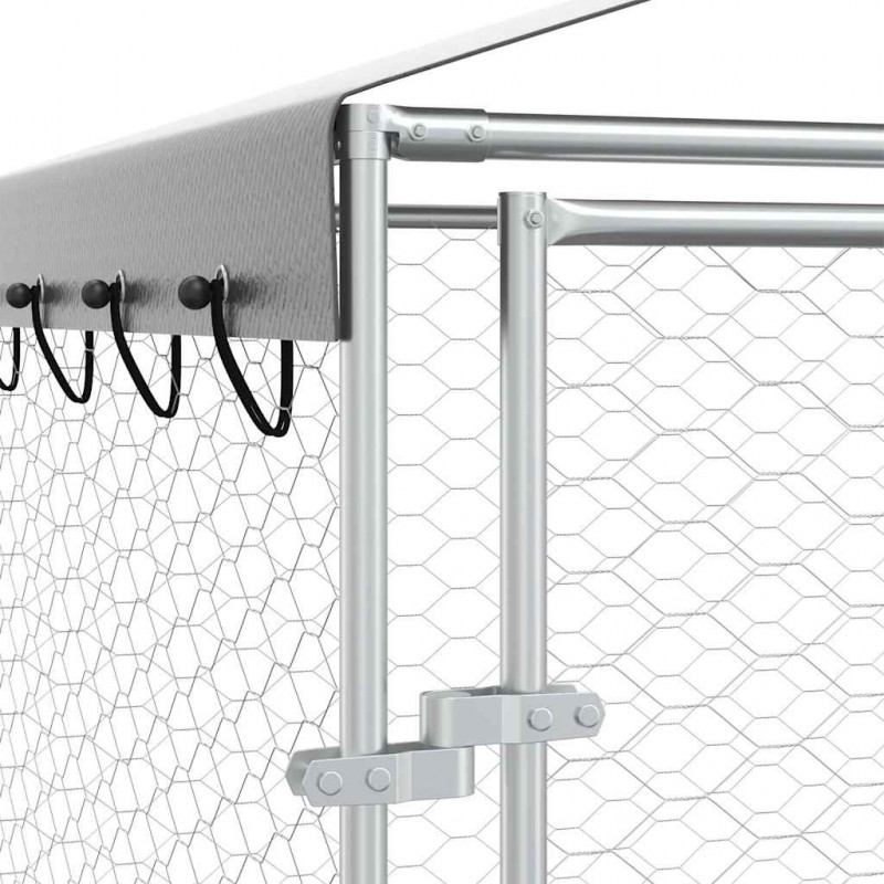 Kojec dla psa, z dachem, srebrny, 3x7,5x2,5 m, stal
