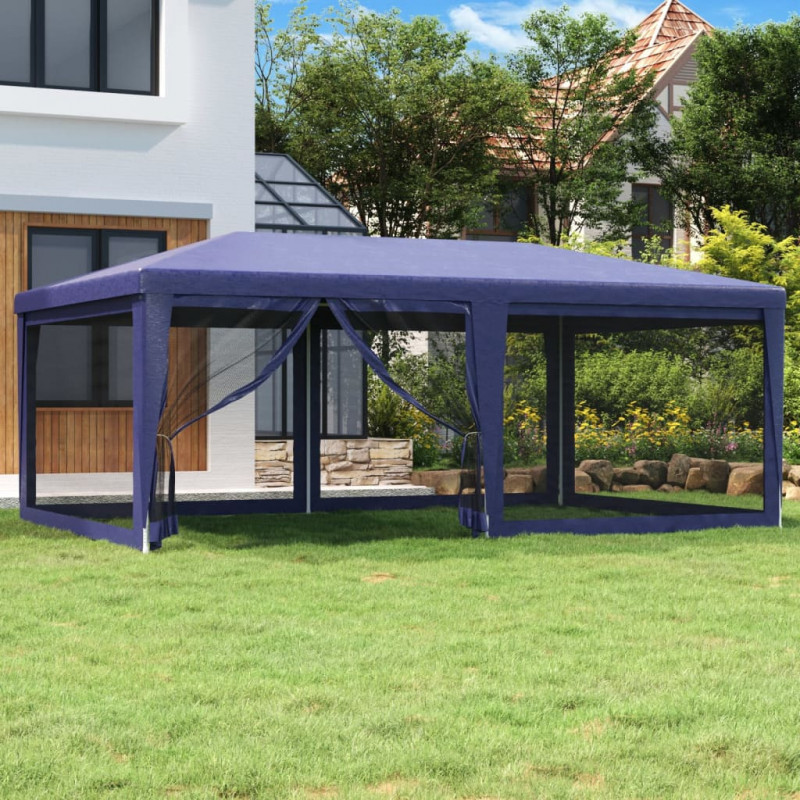 Namiot imprezowy z 6 ścianami z siatki, niebieski, 6x4 m, HDPE