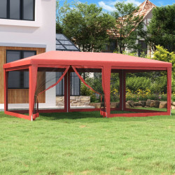 Namiot imprezowy z 6 ścianami z siatki, czerwony, 6x4 m, HDPE