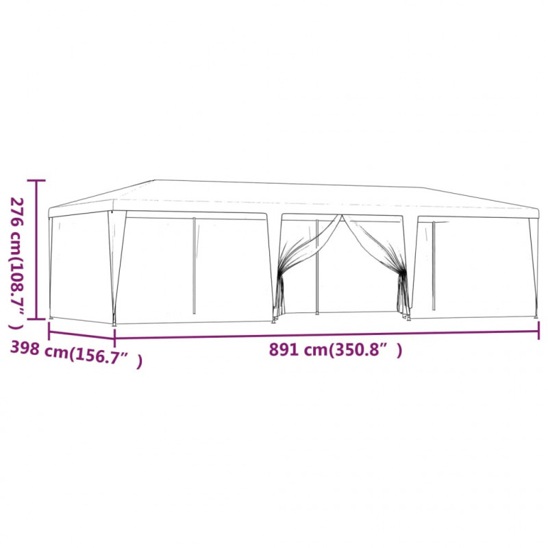 Namiot imprezowy z 8 ścianami z siatki, niebieski, 9x4 m, HDPE