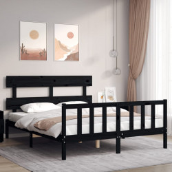Rama łóżka z wezgłowiem, czarna, King Size, lite drewno