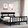Rama łóżka z wezgłowiem, czarna, King Size, lite drewno