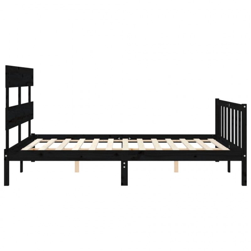 Rama łóżka z wezgłowiem, czarna, King Size, lite drewno