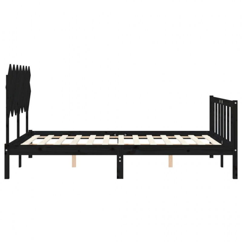 Rama łóżka z wezgłowiem, czarna, King Size, lite drewno