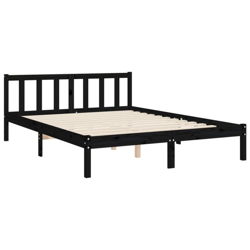 Rama łóżka z wezgłowiem, czarna, King Size, lite drewno