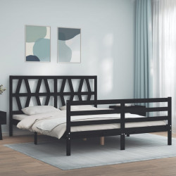 Rama łóżka z wezgłowiem, czarna, King Size, lite drewno