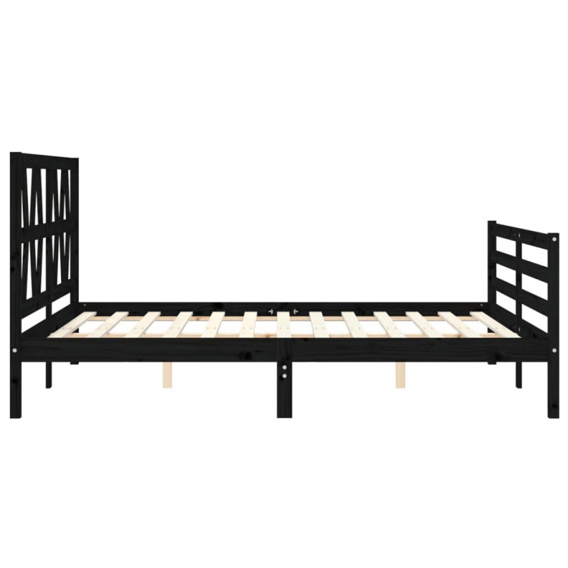 Rama łóżka z wezgłowiem, czarna, King Size, lite drewno