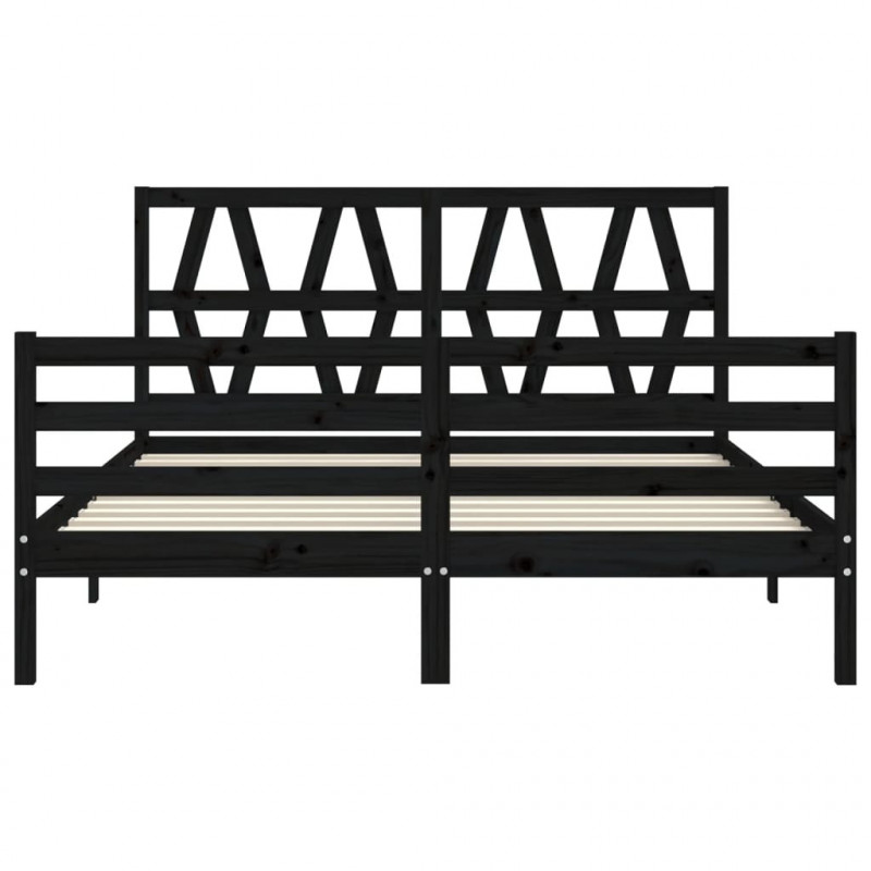 Rama łóżka z wezgłowiem, czarna, King Size, lite drewno