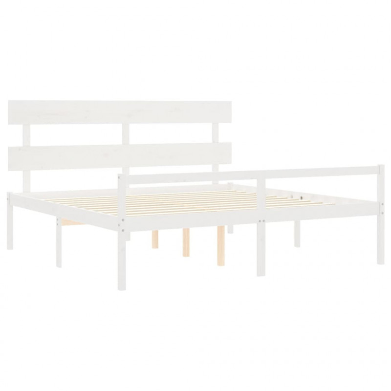 Łóżko dla seniora, z wezgłowiem, białe, 200x200 cm, lite drewno