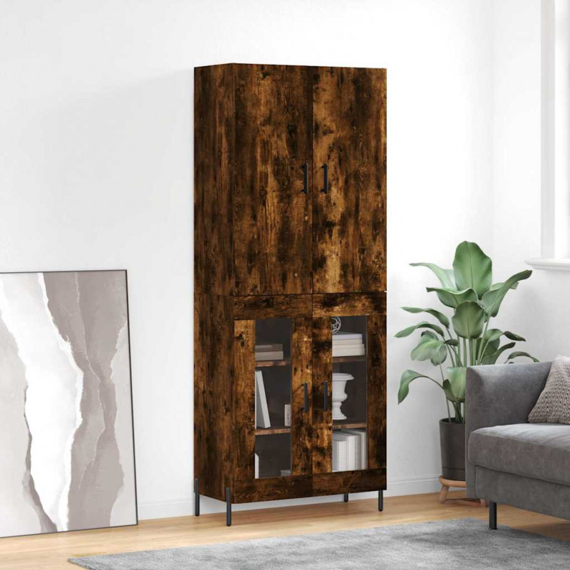 Witrynka przydymiony dąb 69,5x34x180 cm materiał drewnopochodny