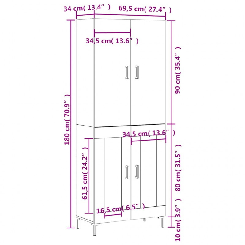 Witrynka, szarość betonu 69,5x34x180 cm materiał drewnopochodny