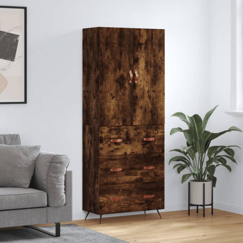 Witrynka przydymiony dąb 69,5x34x180 cm materiał drewnopochodny