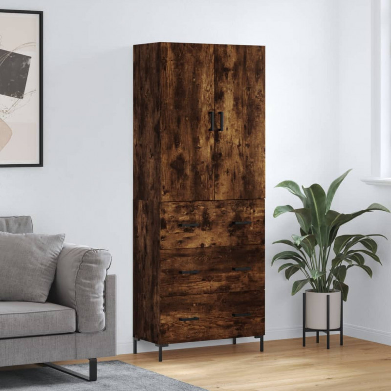Witrynka przydymiony dąb 69,5x34x180 cm materiał drewnopochodny