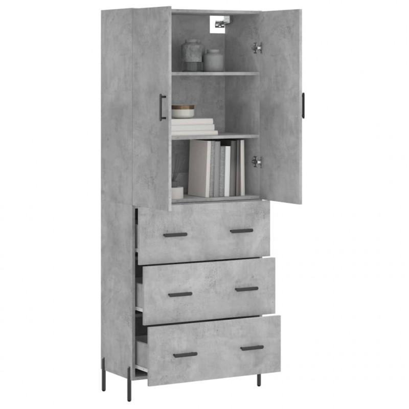 Witrynka, szarość betonu 69,5x34x180 cm materiał drewnopochodny