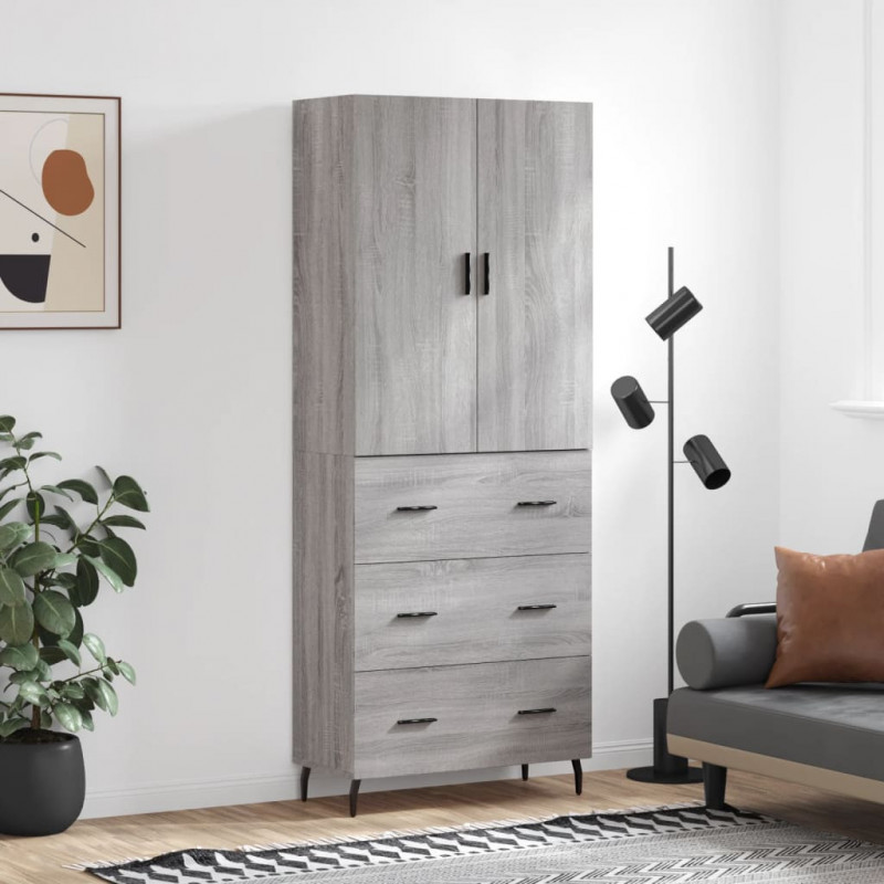 Witrynka szary dąb sonoma 69,5x34x180cm materiał drewnopochodny