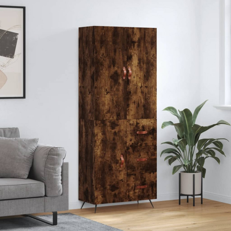 Witrynka przydymiony dąb 69,5x34x180 cm materiał drewnopochodny