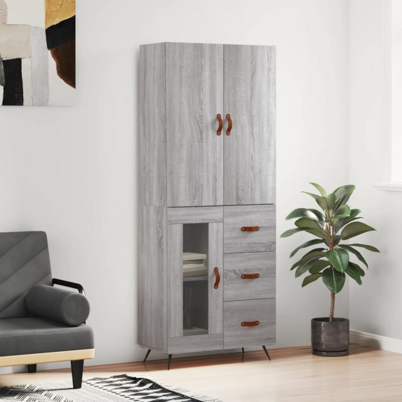 Witrynka szary dąb sonoma 69,5x34x180cm materiał drewnopochodny