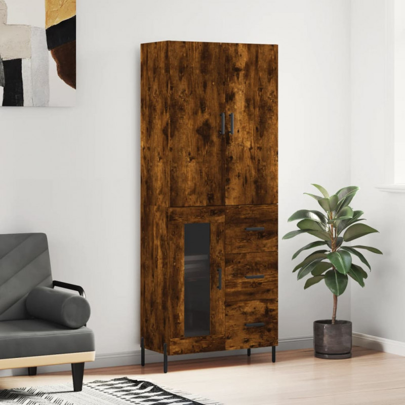 Witrynka przydymiony dąb 69,5x34x180 cm materiał drewnopochodny