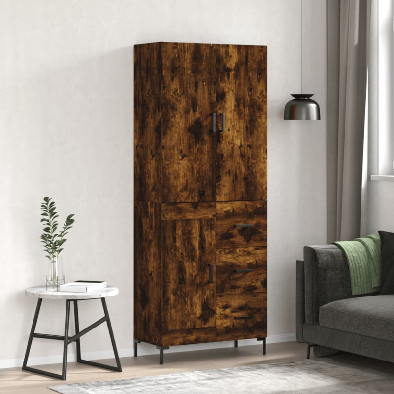 Witrynka przydymiony dąb 69,5x34x180 cm materiał drewnopochodny
