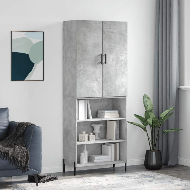 Witrynka, szarość betonu 69,5x34x180 cm materiał drewnopochodny