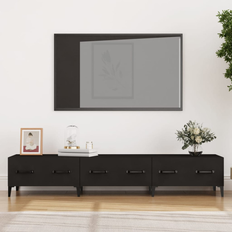 Szafka pod TV, czarna, 150x34,5x30 cm, materiał drewnopochodny