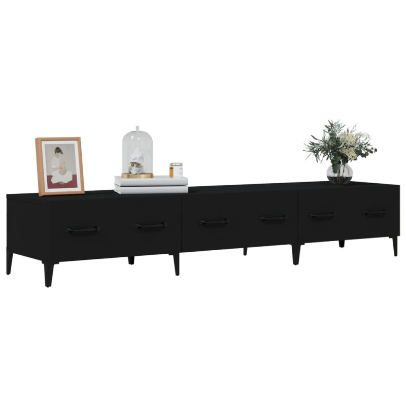 Szafka pod TV, czarna, 150x34,5x30 cm, materiał drewnopochodny