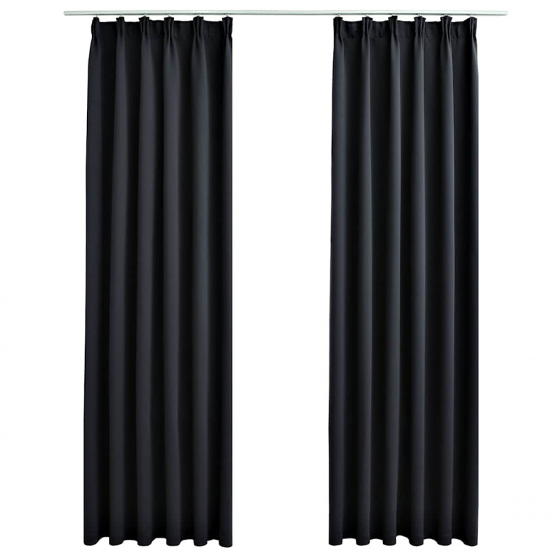 Zasłony zaciemniające z haczykami, 2 szt., czarne, 140x245 cm