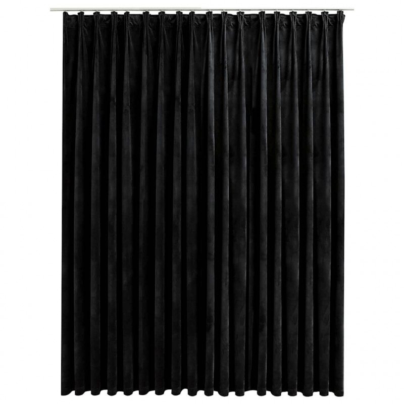 Zasłona zaciemniająca z haczykami, aksamit, czarna, 290x245 cm