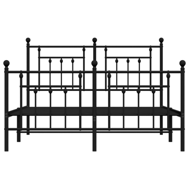 Metalowa rama łóżka z wezgłowiem i zanóżkiem, czarna, 150x200cm