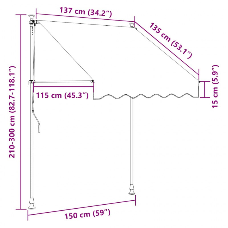 Markiza zwijana ręcznie, 150 cm, kremowa
