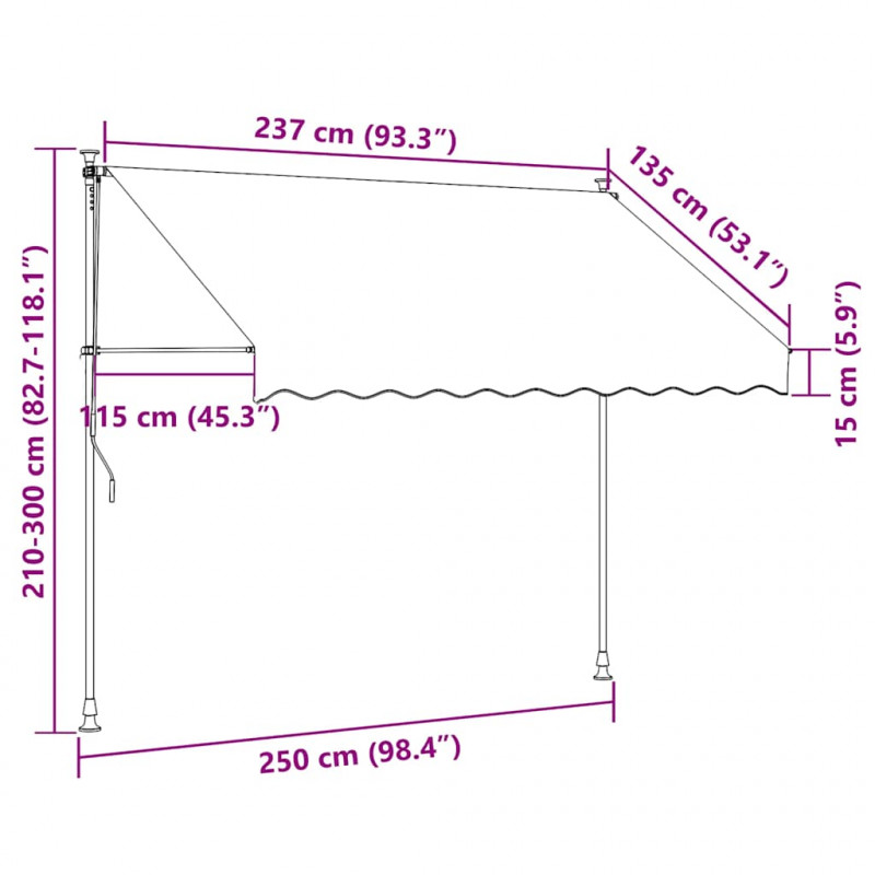 Markiza zwijana ręcznie, 250 cm, kremowa