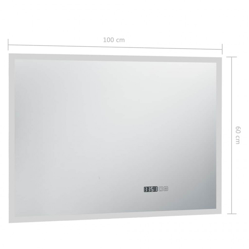 Lustro łazienkowe z LED, czujnikiem dotyku i zegarem, 100x60 cm