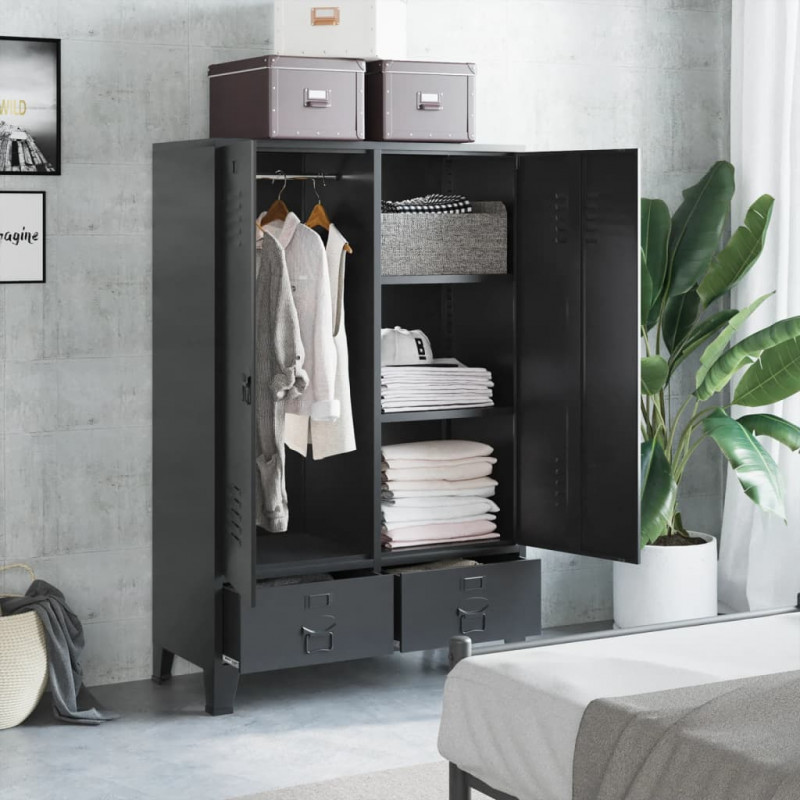 Szafa w stylu industrialnym, czarna, 90x40x140 cm, stal