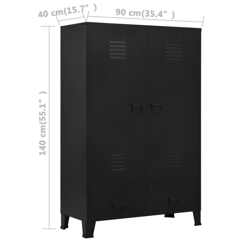 Szafa w stylu industrialnym, czarna, 90x40x140 cm, stal