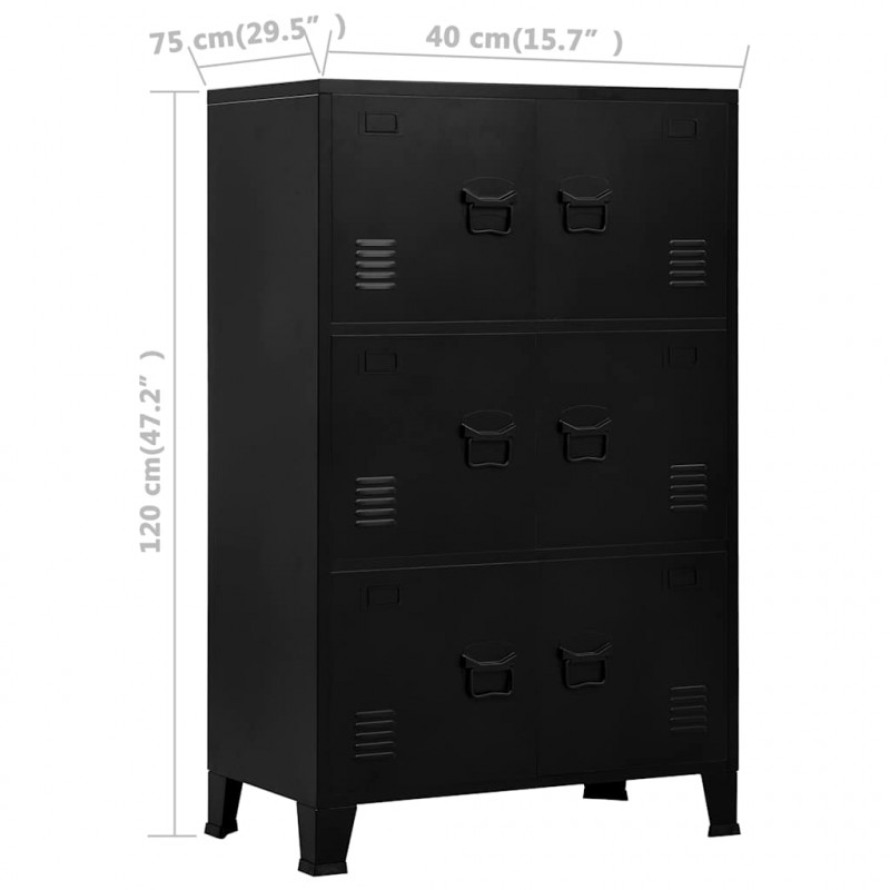 Industrialna szafka do przechowywania, czarna 75x40x120 cm stal