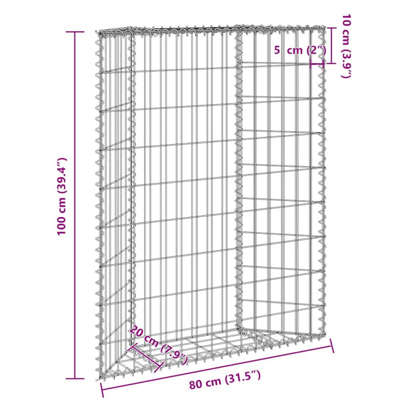 Podniesiona rabata gabionowa, trapezowa, stal, 80x20x100 cm