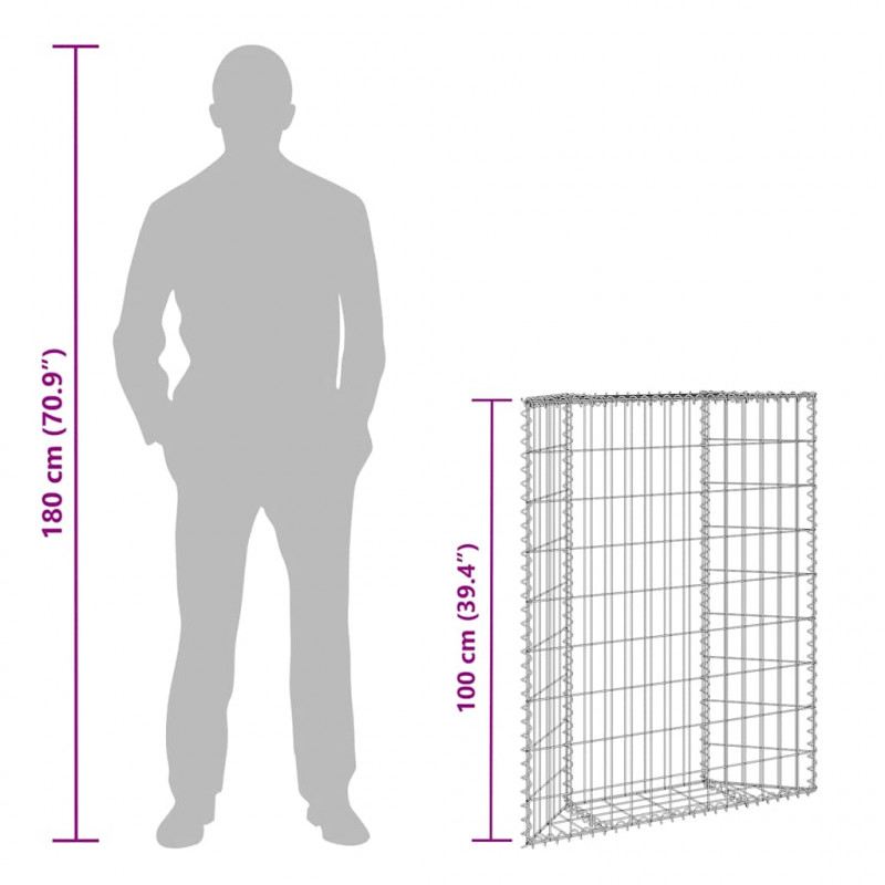 Podniesiona rabata gabionowa, trapezowa, stal, 80x20x100 cm