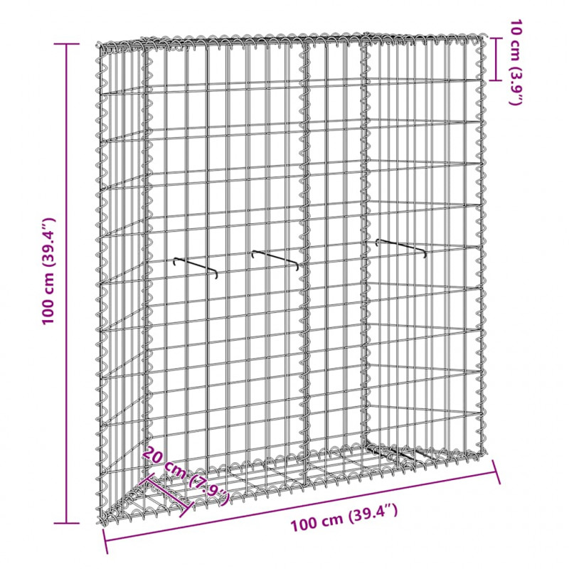 Podniesiona rabata gabionowa, trapezowa, stal, 100x20x100 cm