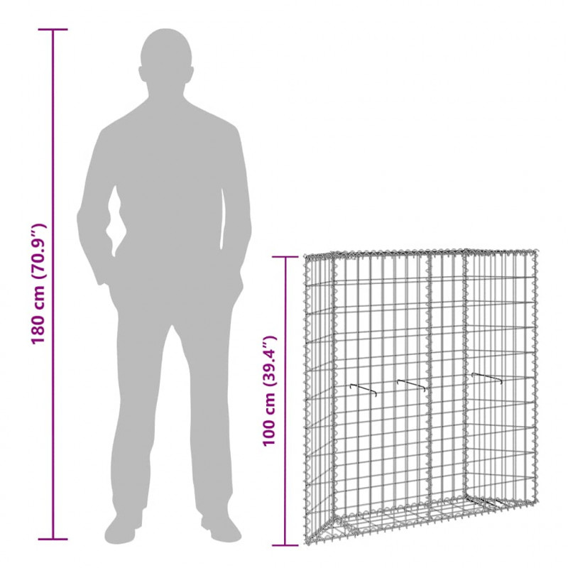 Podniesiona rabata gabionowa, trapezowa, stal, 100x20x100 cm
