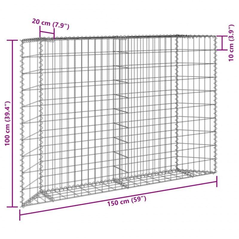 Podniesiona rabata gabionowa, trapezowa, stal, 150x20x100 cm