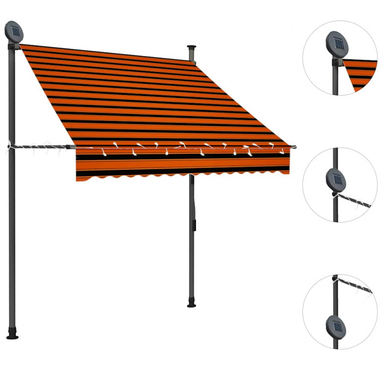 Ręcznie zwijana markiza z LED, 150 cm, pomarańczowo-brązowa