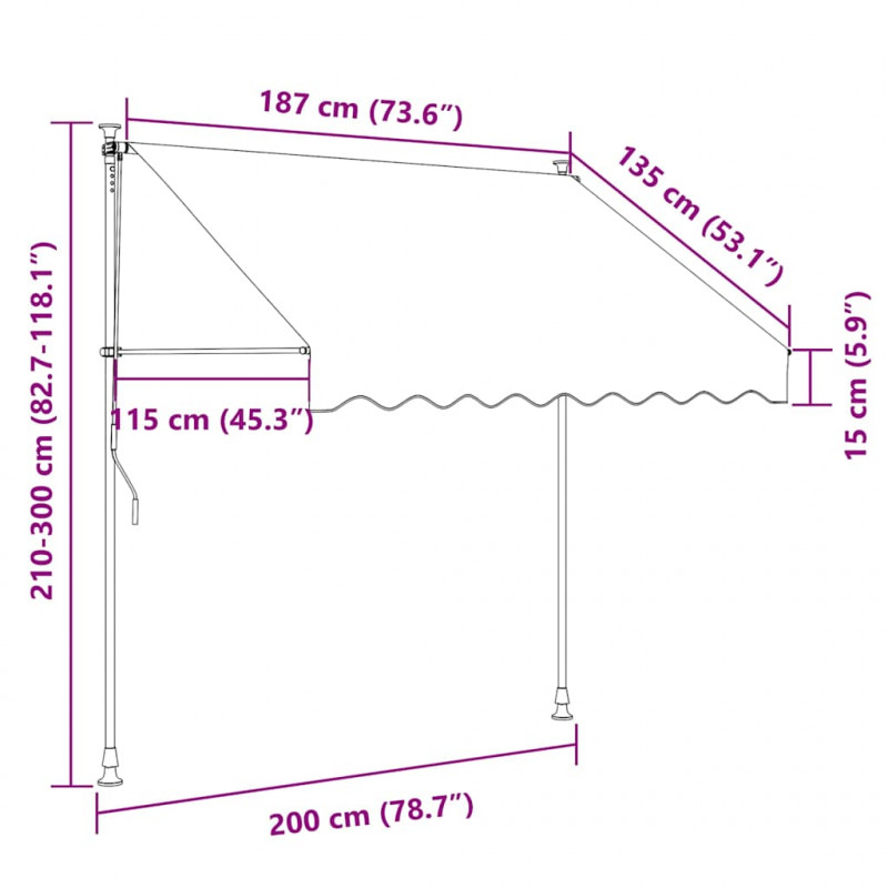 Ręcznie zwijana markiza z LED, 200 cm, pomarańczowo-brązowa