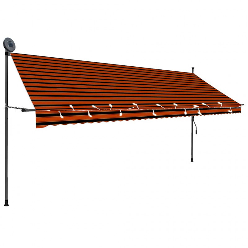 Ręcznie zwijana markiza z LED, 400 cm, pomarańczowo-brązowa