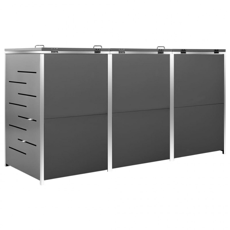 Osłona na 3 kosze na śmieci, 207x77,5x112,5 cm, stal nierdzewna
