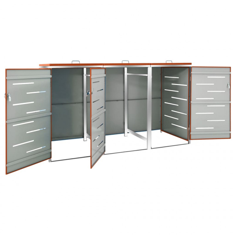 Osłona na 3 kosze na śmieci, 207x77,5x112,5 cm, stal nierdzewna