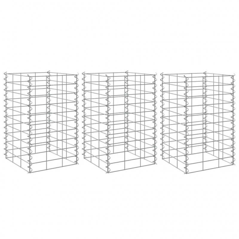 Wysokie donice gabionowe, 3 szt., 30x30x50 cm, żelazo