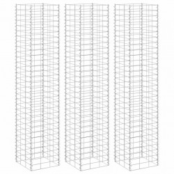 Wysokie donice gabionowe, 3 szt., 30x30x150 cm, żelazo