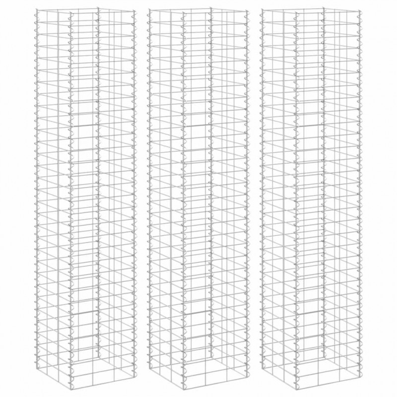 Wysokie donice gabionowe, 3 szt., 30x30x150 cm, żelazo