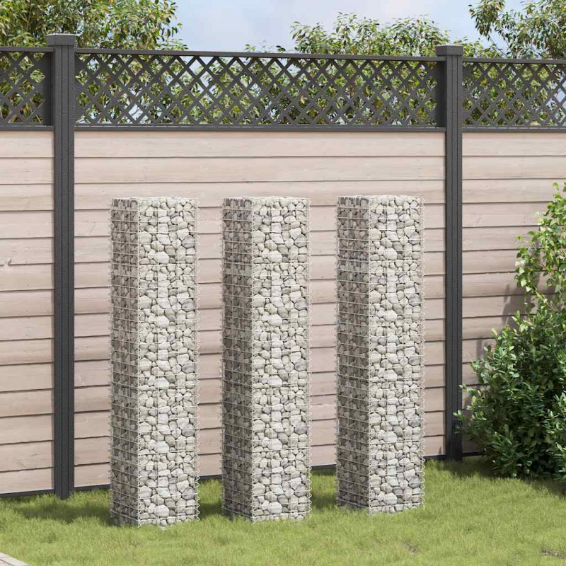 Wysokie donice gabionowe, 3 szt., 30x30x150 cm, żelazo