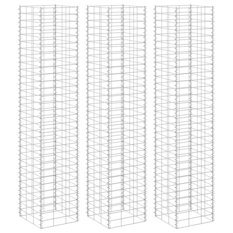 Wysokie donice gabionowe, 3 szt., 30x30x200 cm, żelazo